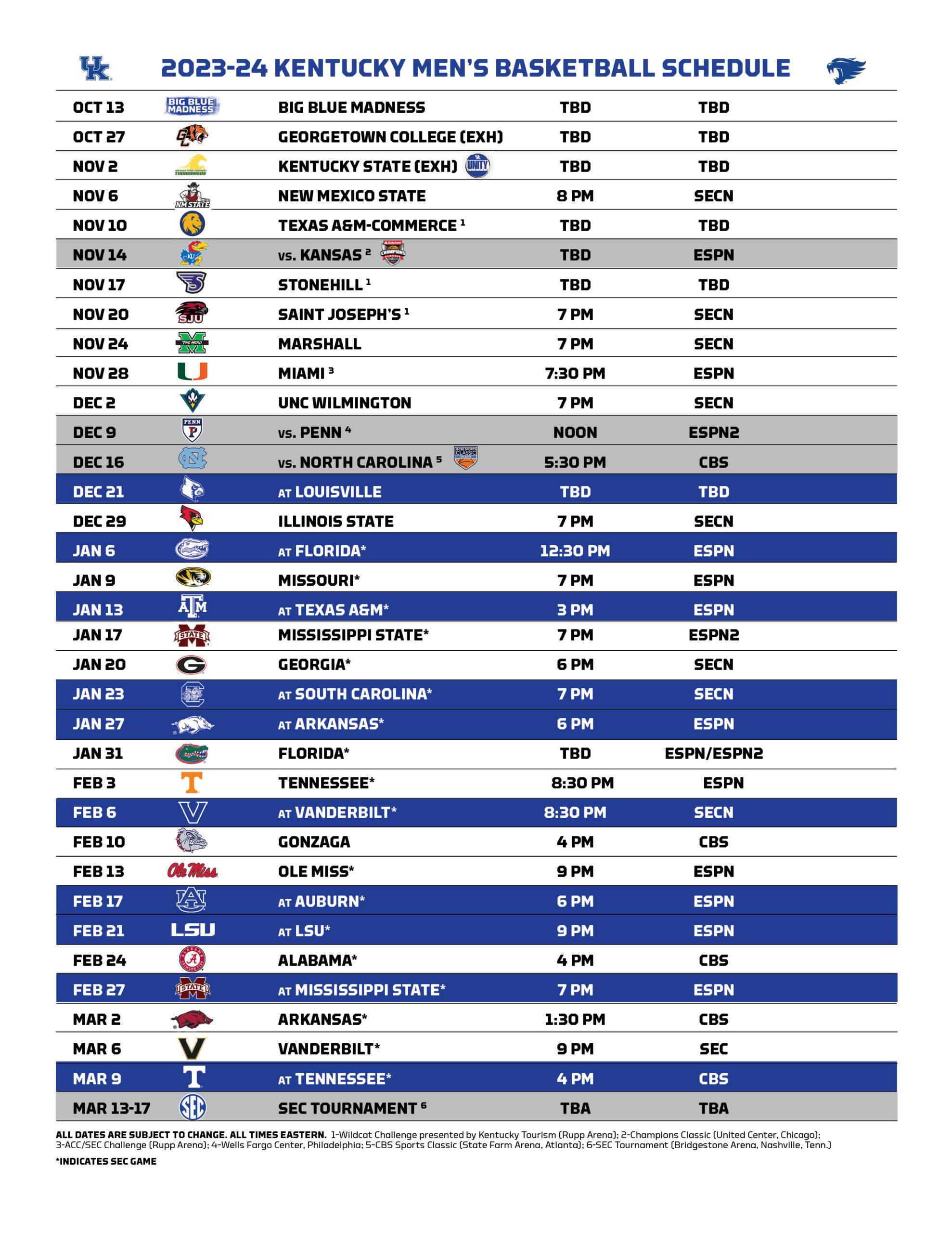 Here is the 202324 Kentucky Basketball Schedule Go Big Blue Country