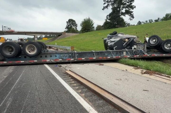 Multiple 18-wheeler Crashes Shut Down I-45 Near Madisonville, Sending Two to Hospital
