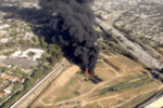 Crews Extinguish Fire Burning Thick Plastic Tubes in Long Beach