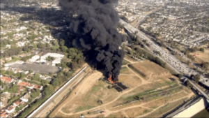 Crews Extinguish Fire Burning Thick Plastic Tubes in Long Beach